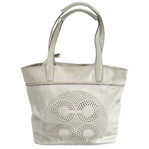 Coach 17041 Audrey Leigh Laser Cut Perforated Ivory Leather Tote Shoulder Bag
